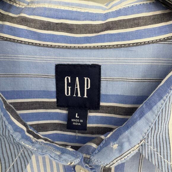 Gap Blue‎ Striped Tiered Button Front Shirt Dress Long Sleeve Size L Academia - Picture 3 of 7